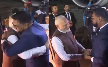G20 Summit India:G20 में हिस्सा लेने के बाद ब्राजील से गुयाना पहुंचे PM मोदी, राष्ट्रपति इरफान ने लगाया गले