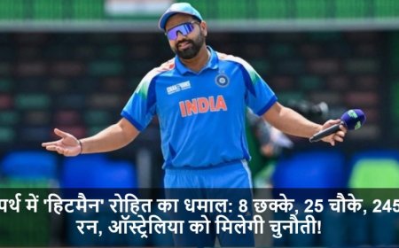 IND vs AUS:पर्थ में 'हिटमैन' रोहित का धमाल: 8 छक्के, 25 चौके, 245 रन, ऑस्ट्रेलिया को मिलेगी चुनौती!