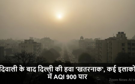 Delhi Air Pollution:दिवाली के बाद दिल्ली की हवा 'खतरनाक', कई इलाकों में AQI 900 पार