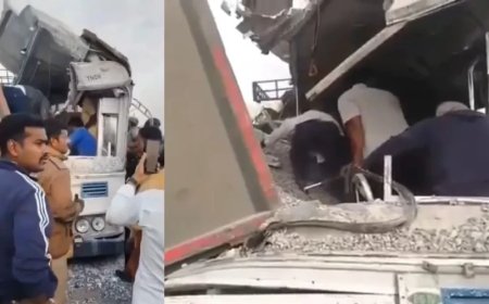 Telangana Road Accident:तेलंगाना में भीषण सड़क हादसा: तेज रफ्तार ट्रक ने बस को रौंदा, 20 की मौत, कई घायल