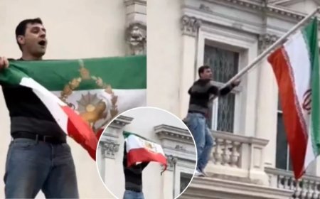 Iran Protests News:ईरान में बगावत की आग तेज, लंदन दूतावास से हटाया मौजूदा झंडा, फहराया पुराना प्रतीक