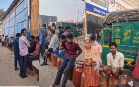 नोएडा में गैस सिलेंडर की भारी किल्लत, गोदामों पर लगी लंबी कतारें