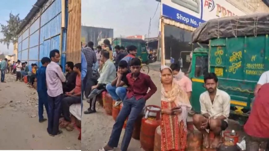 नोएडा में गैस सिलेंडर की भारी किल्लत, गोदामों पर लगी लंबी कतारें