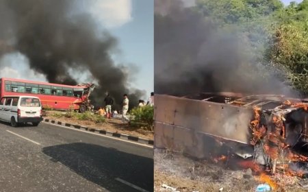 सूरत बस हादसा: दो सरकारी बसों की टक्कर के बाद लगी भीषण आग, 8 की मौत