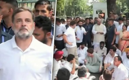 पीएम आवास के पास राहुल गांधी का प्रदर्शन, पेपर लीक पर मांगा इस्तीफा