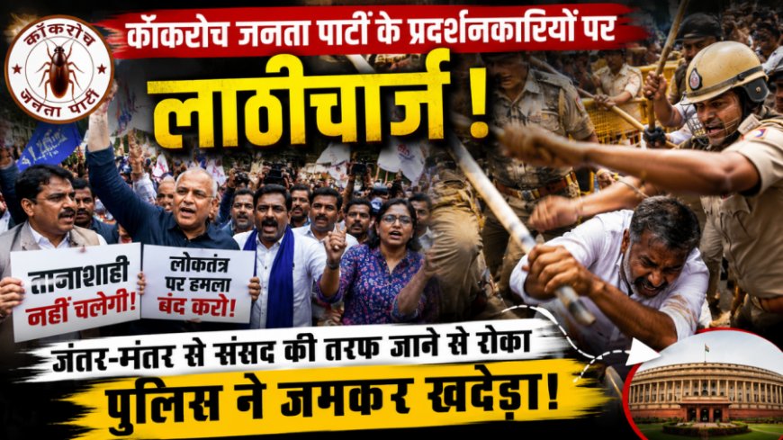 दिल्ली पुलिस का कॉकरोच जनता पार्टी के प्रदर्शनकारियों पर लाठीचार्ज, संसद मार्च रोका