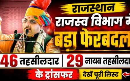 राजस्थान राजस्व विभाग में बड़ा फेरबदल: 46 तहसीलदार और 29 नायब तहसीलदारों के तबादले