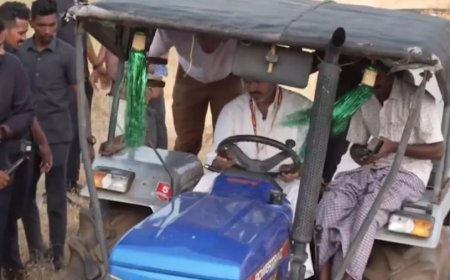सीएम विजय का अनोखा अंदाज: मदुरंतकम में चलाया ट्रैक्टर, बुजुर्ग महिला ने उतारी आरती